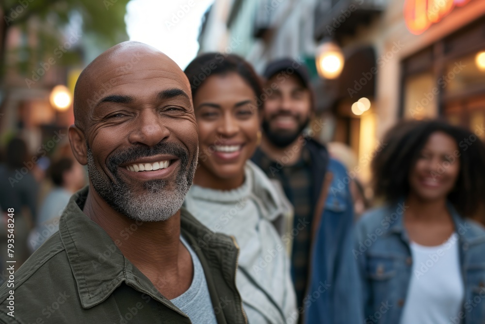 Cheerful african american man with friends in the city Cheerful african american man with friends in the city