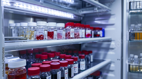: A laboratory refrigerator storing biological samples,