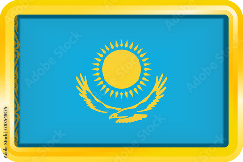 KAZAKHSTAN FLAG RECTANGULAR WITH GOLD FRAME