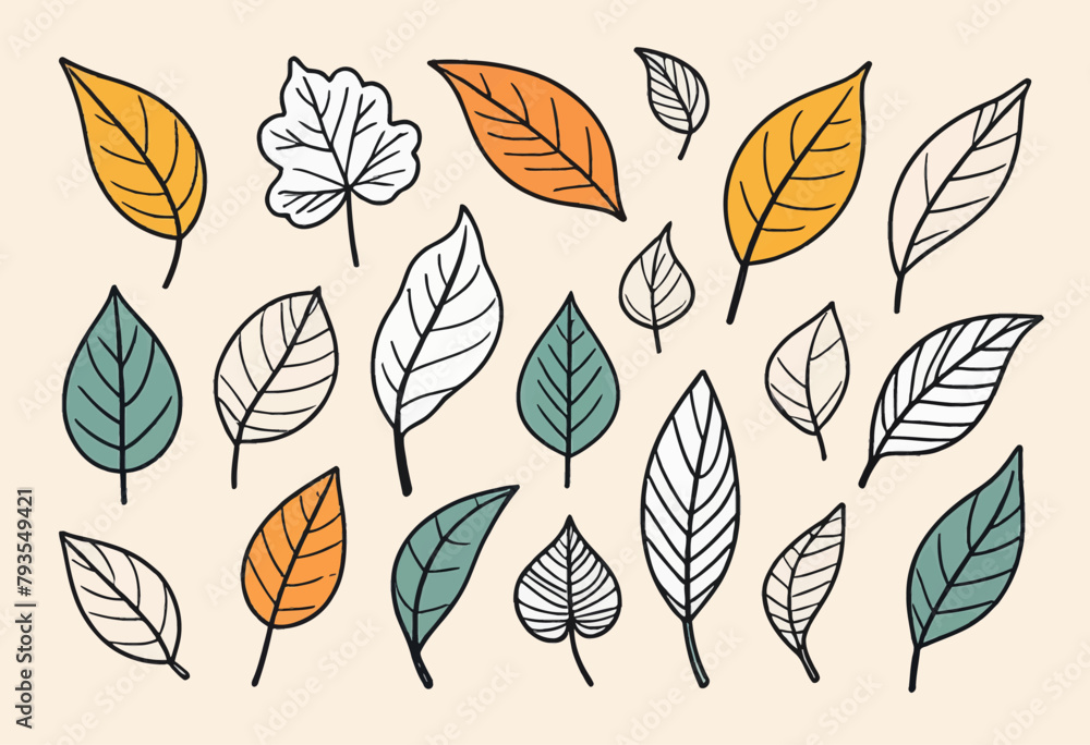 Fototapeta premium Minimalist Doodle of Leaf Wind Motion: A Hand Drawn Sketch Set
