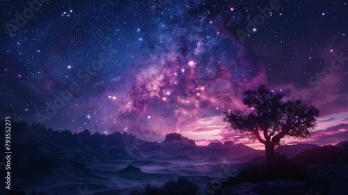 Starry Night Sky Over Mountain Landscape
