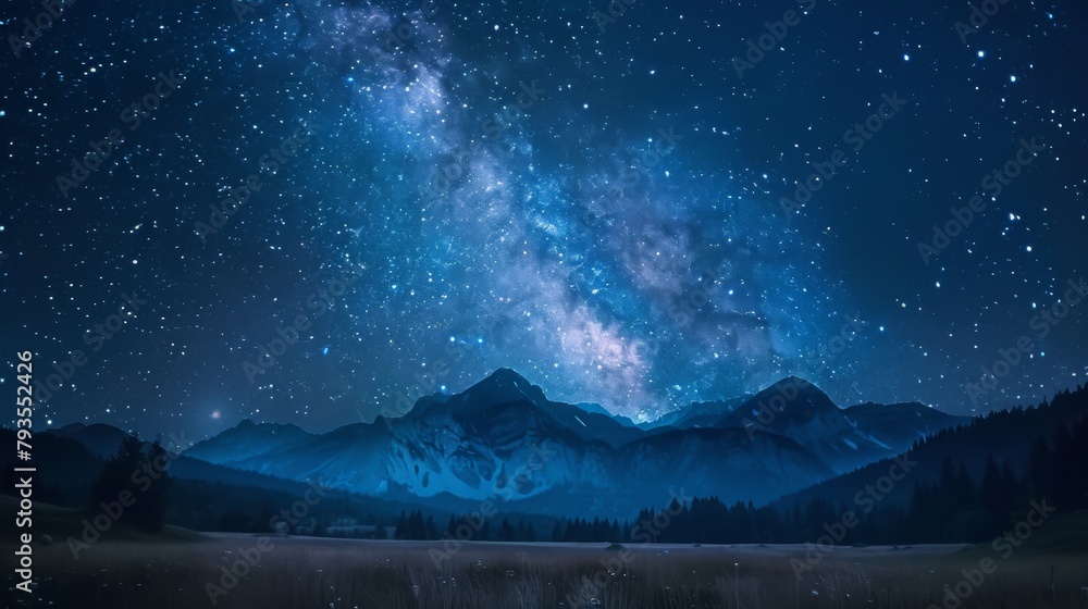 Starry Night Over Mountain Landscape
