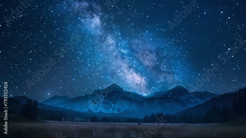 Starry Night Over Mountain Landscape photo