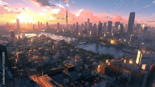 ビルの屋上からの風景、都会13