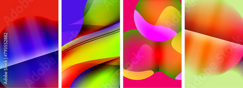 A colorful collage of abstract images featuring vibrant magenta, electric blue, and terrestrial plant motifs. Closeup patterns showcase symmetry and a range of tints and shades within each rectangle