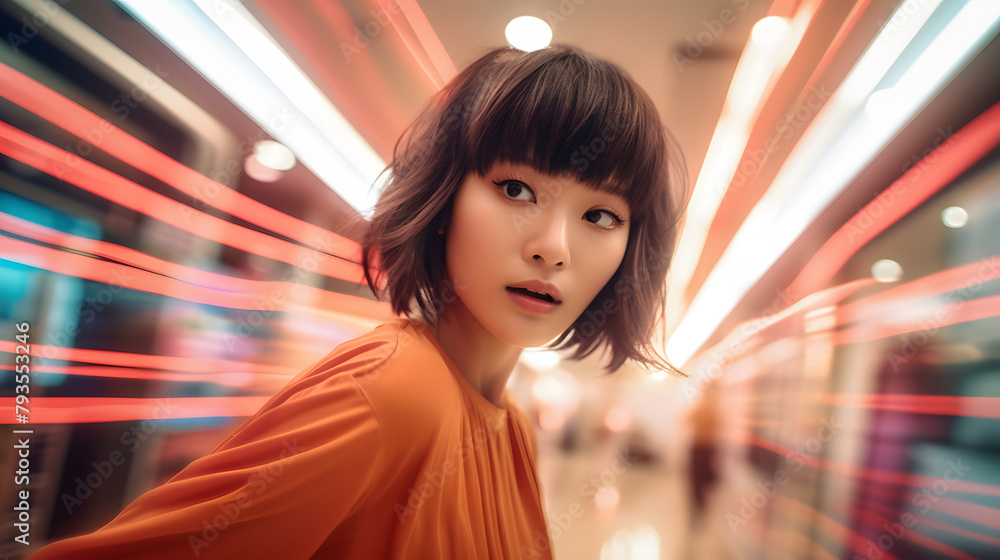 Obraz premium Asian beautiful hair women smiling in the rows of shelves of a cosmetics store