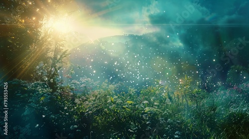 A hauntingly beautiful dreamscape bathed in ethereal light with a subtle lens flare