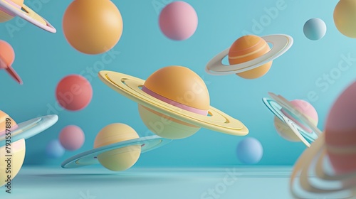 3D geometric planets orbiting in a stylized