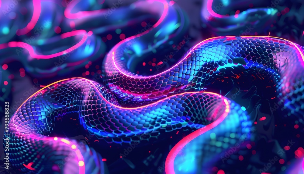 Fototapeta premium Abstract Neon Snake Pattern: Digital Art and Technology Representing Digital Creativity and Innovation