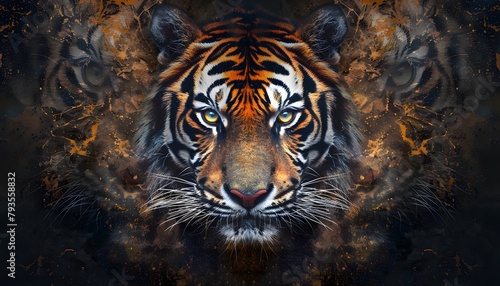 Fierce Tiger Face  Wild Animal Portrait  Symbolizing Power and Majesty  Capturing the Essence of Wildlife Strength