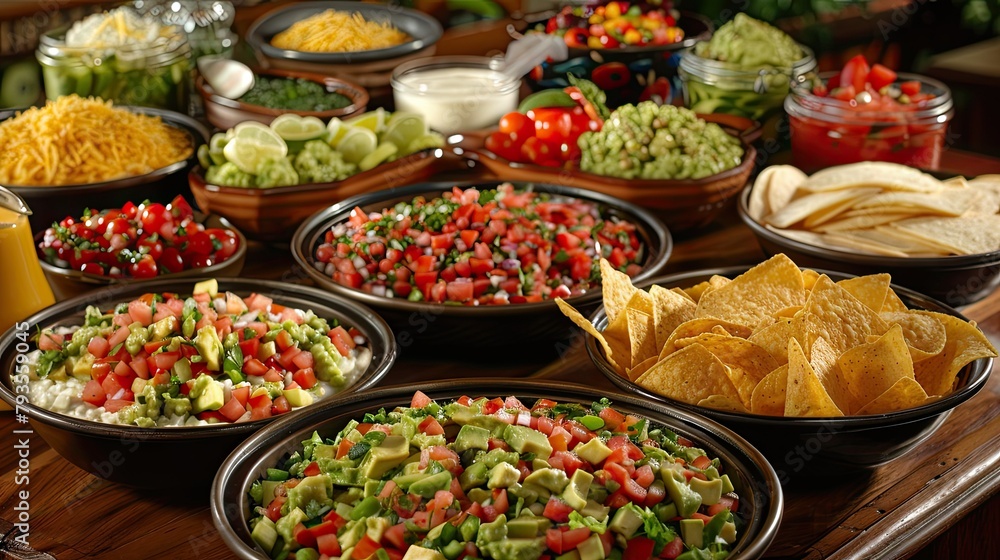 Indulge in the vibrant flavors of Mexican cuisine with a mouth watering spread of tacos zesty pico de gallo creamy guacamole warm corn tortillas and crispy nachos