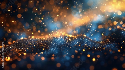 blue and golden abstract particles glowing background, holiday, event background, new years party, 