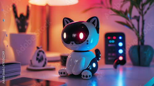 Robot Cat Pet. Charming Cyber Companion: A Robotic Cat with a High-Tech Flair, Created by Generative AI - Image made using Generative AI © Ariwasabi