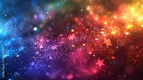 A colorful background with stars and sparkles.