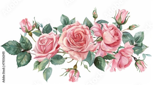 Watercolor rose floral border frame illustration on a white background © wanna