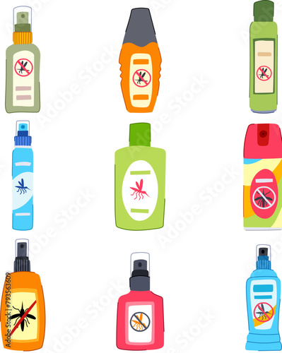insect repellent set cartoon. fly tick, ant bee, hornet gnat insect repellent sign. isolated symbol vector illustration