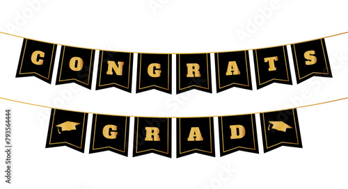 Flag ornaments for happy graduation celebrations at universities, schools and academies. Happy graduation flag with transparent background. Happy graduation flag PNG.