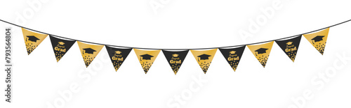 Flag ornaments for happy graduation celebrations at universities, schools and academies. Happy graduation flag with transparent background. Happy graduation flag PNG.