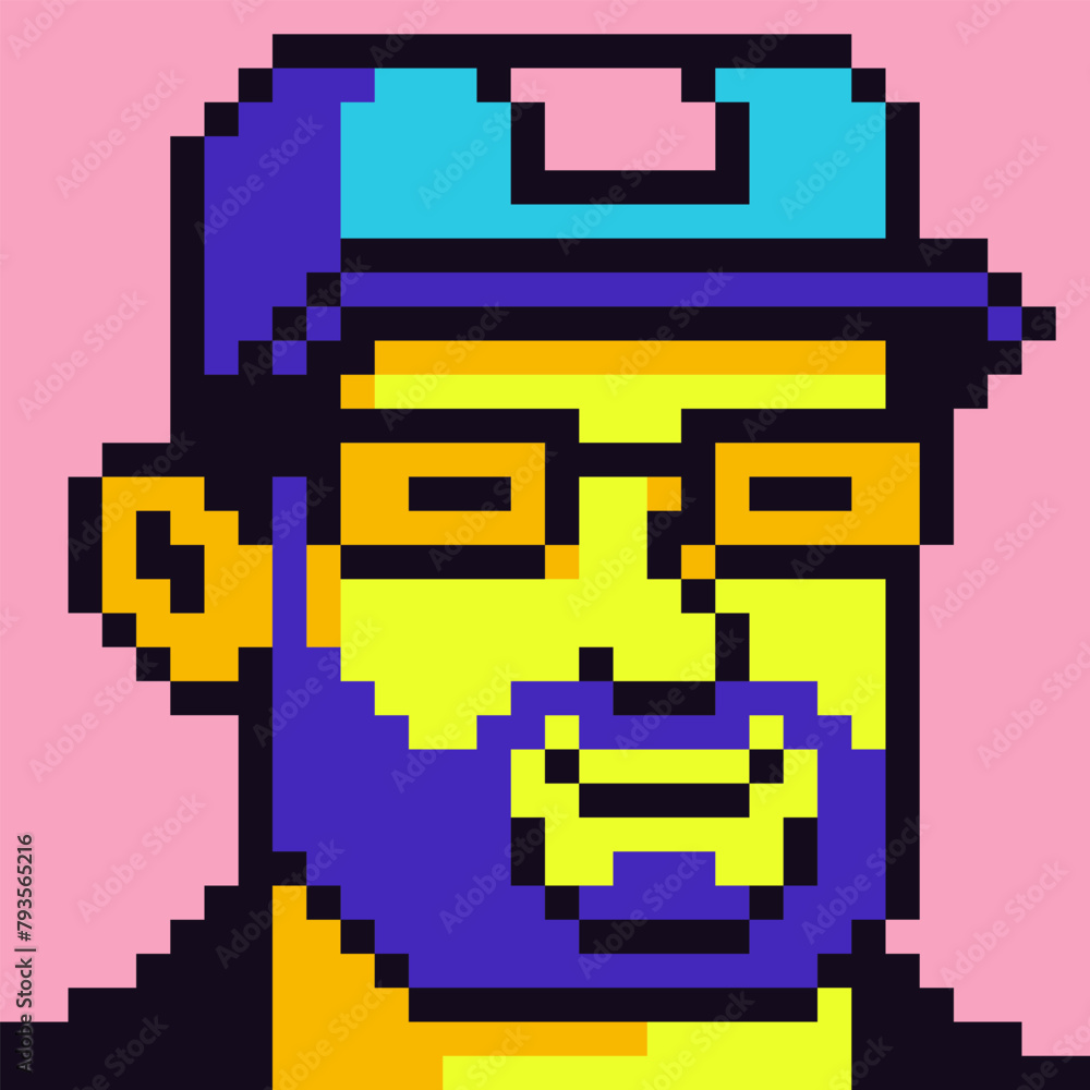 Avatar pixel bearded male character, cartoon icon, game user or web profile person, people, 8-bit guy, social net portrait, man face with beard, minimalistic fashion vector illustration. Avatar pixel bearded male character, cartoon icon, game user or web profile person, people, 8-bit guy, social net portrait, man face with beard, minimalistic fashion vector illustration.