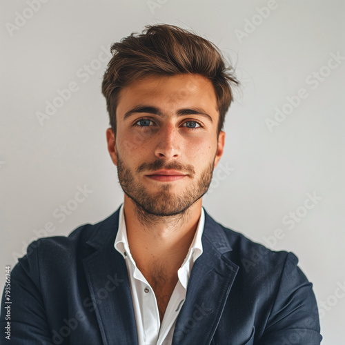 portrait of a man, man with white shirt, professional photography, professional head portrait, clean white background, mockup use, office look