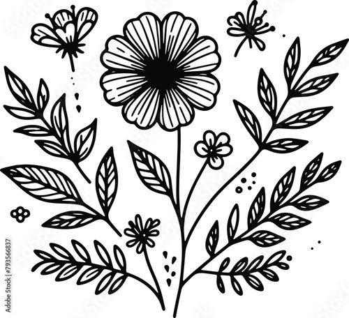 Simple flower coloring page line art black and white Flower logo design
