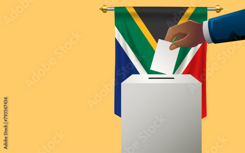 Celebrate democracy in South Africa with this image template featuring a voting box painted in the colors of the South African flag, election day, copy space for customized messaging or event details