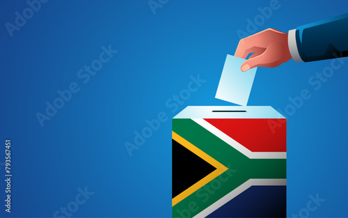 Celebrate democracy in South Africa with this image template featuring a voting box painted in the colors of the South African flag, election day, copy space for customized messaging or event details