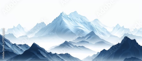Banner with a border of mountain peaks, adventurous summer sales, cool grey and sky blue