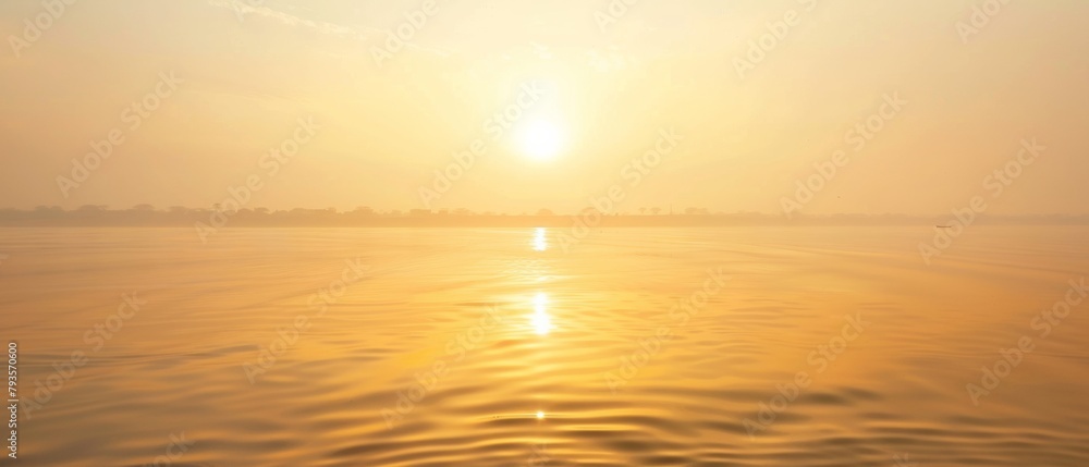 Tranquil Sunrise Over the Ganges River: A Panoramic Spiritual Retreat