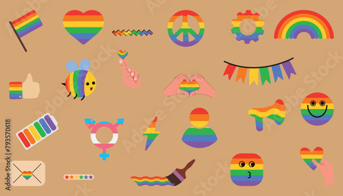 gay pride icon, lgbt stickers set, isolated rainbow symbols lgbtq
