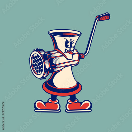 Retro character design of the meat grinder