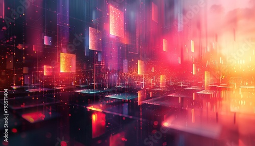 A colorful cityscape with many buildings and a lot of lights by AI generated image