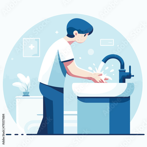 illustration of a person saving water by washing hands as needed