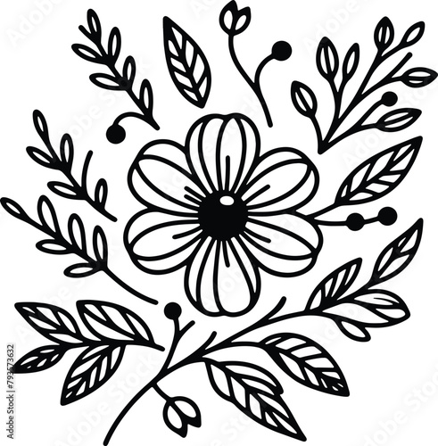 Simple flower coloring page line art black and white Flower logo design