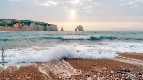 sea coast with chalk cliffs in Etretat, France