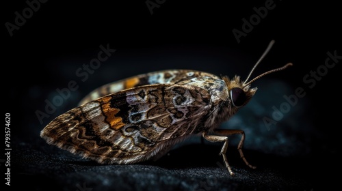 Close Up of Golden Winged Moth in Dark Ambiance