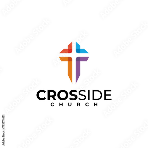 creative vector logo colorful church cross emblem. elegant, modern, minimalist and sophisticated
