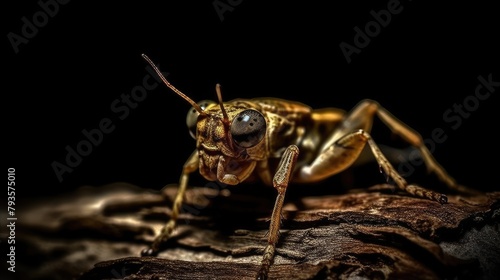 Close Up of a Grasshopper on a Bark in Natural Light