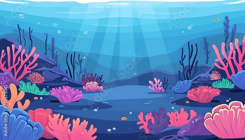 Vibrant underwater seascape with diverse marine life among coral reefs, in a lively vector illustration. Generative AI © Anasvectorpng