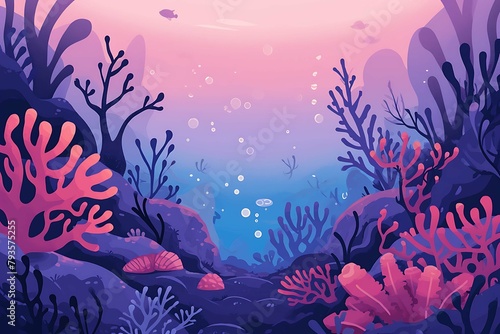 Vibrant underwater seascape with diverse marine life among coral reefs, in a lively vector illustration. Generative AI © Anasvectorpng