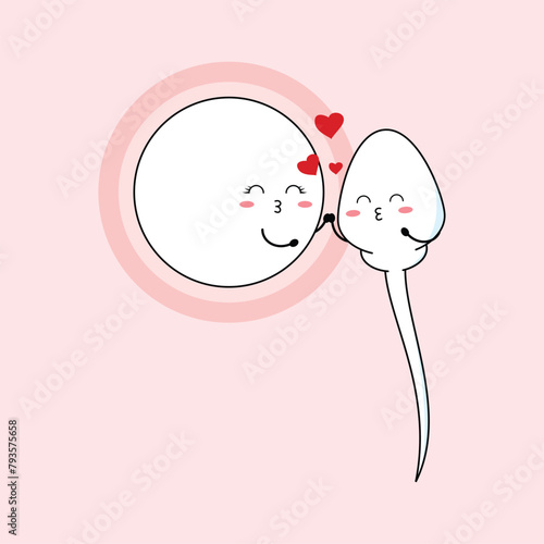 Kawaii cute happy funny sperm cell vector illustration design. suitable for infographic, sticker, mascot, t-shirt, etc. Eps 10.