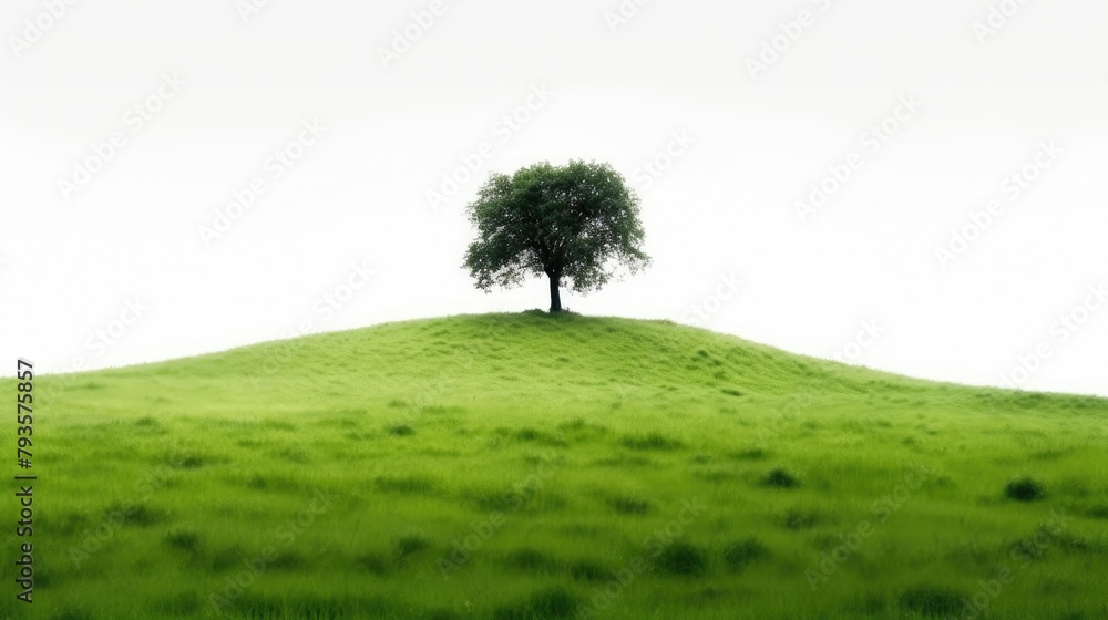 Lush Green Tree on the top of Meadow Hill on a white background as a design material. Lush Green Tree on the top of Meadow Hill on a white background as a design material.