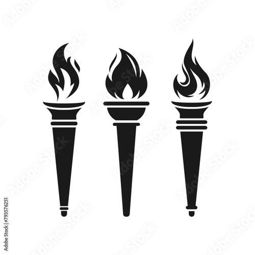 Torch fire icons set on white background template