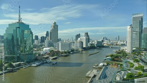 Time lapse skyline of Bangkok city around chaopraya river in Thailand photo