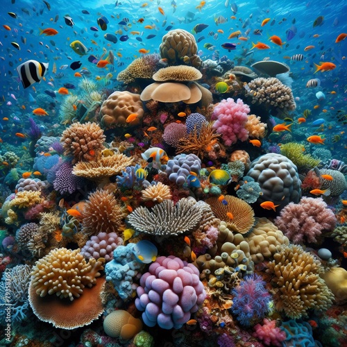 Corals and fish in the sea