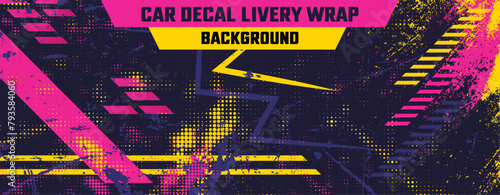 Car decal livery wrap banner abstract stripe sporty pink yellow color combination grunge brush thunder storm modern pattern racing motorsport vector design