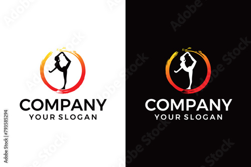 Woman doing Yoga, Pilates simple logo style icon. Slim girl doing pilates. Hand drawn colorful silhouette Vector illustration. Weight Loss. Health care and lifestyle concept. Female yoga.