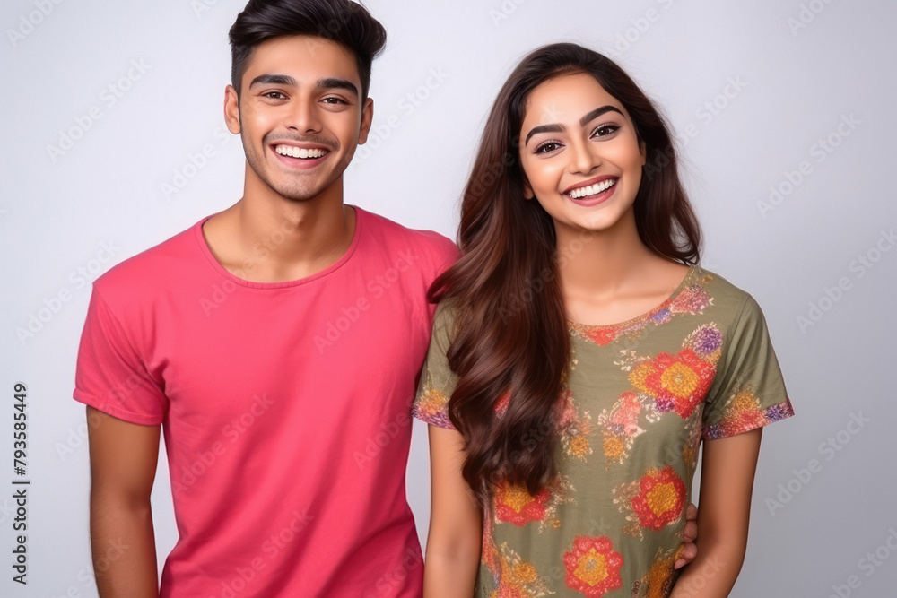 Young indian couple standing together and giving happy expression. Young indian couple standing together and giving happy expression.