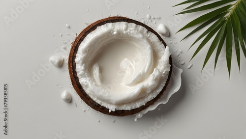 Coconut oil spilled, moisturizing cream puddle, skincare product isolated on white, top view, clipping path Generative AI © Haroon