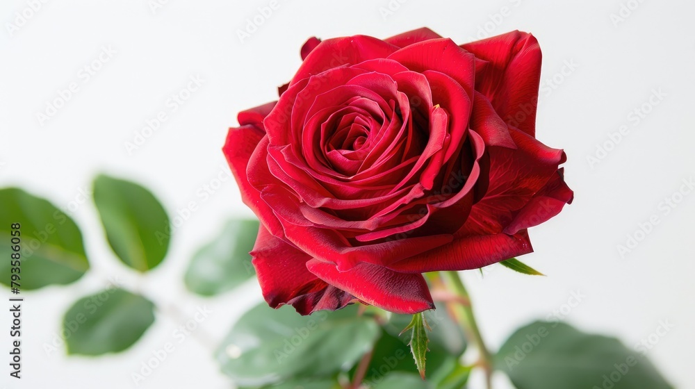 Stunning red rose in close up on white backdrop Stunning red rose in close up on white backdrop